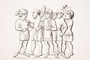 工匠，14世纪手稿中的缩影再现，来自Paul Lacroix（1806-84）的“Le Moyen Age et La Renaissance”1847年出版 作者 法语学校